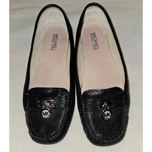 MK Michael Kors "Hamilton" Loafers, Black Leather with Silver Padlocks, Size 8.5